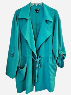 Nina Leonard Plus Size Lightweight Green Trench Coat Size 1X